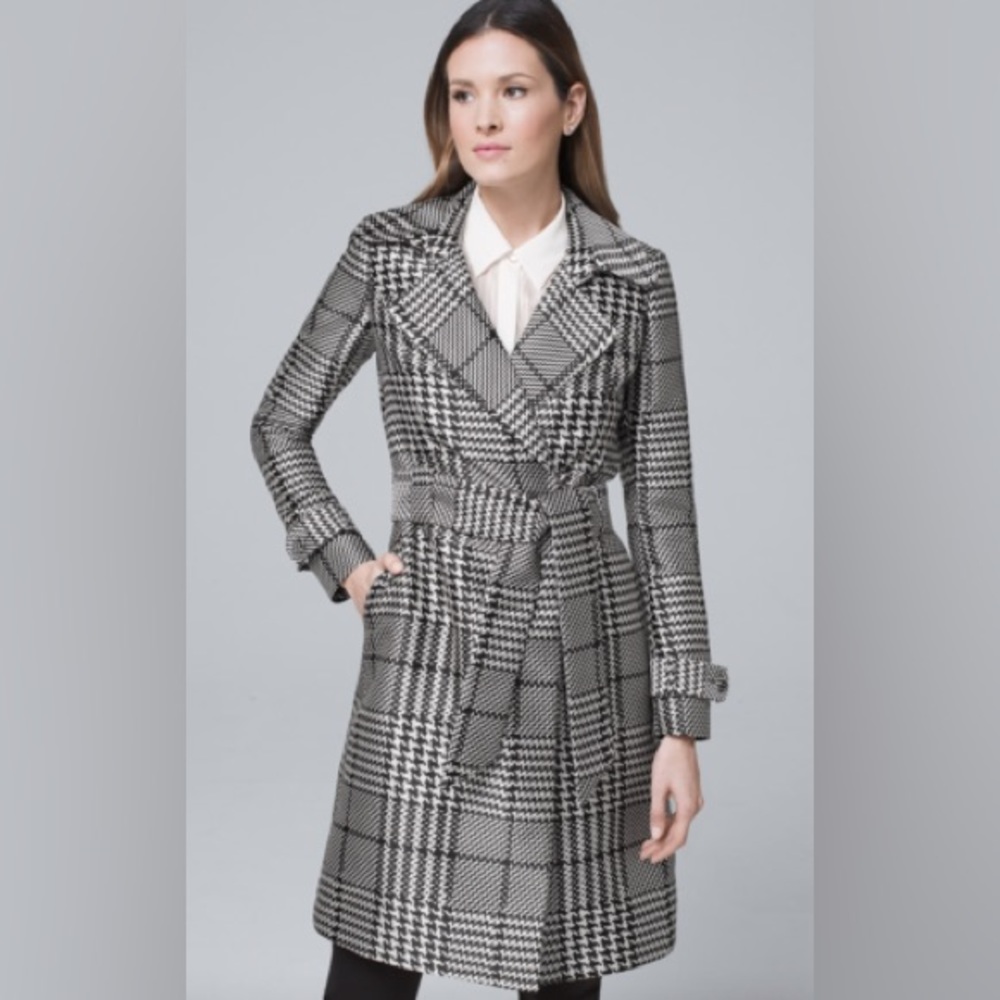 White House Black Market modern Houndstooth trench coat